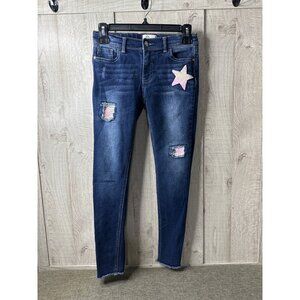 Girls Jordache Skinny Jeans With Sequin Star Patch Size 10 Blue Denim Adj Waist